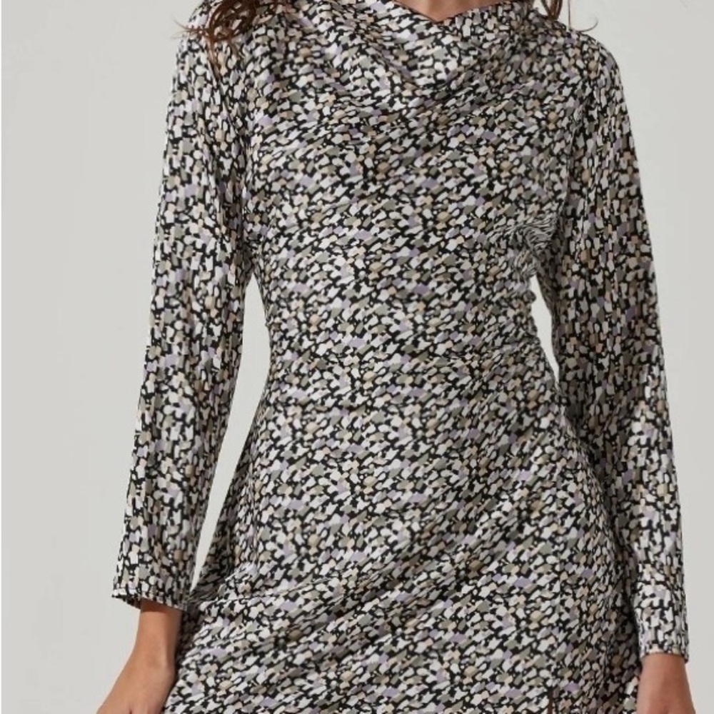 Astr Black and White Long Sleeve Dress